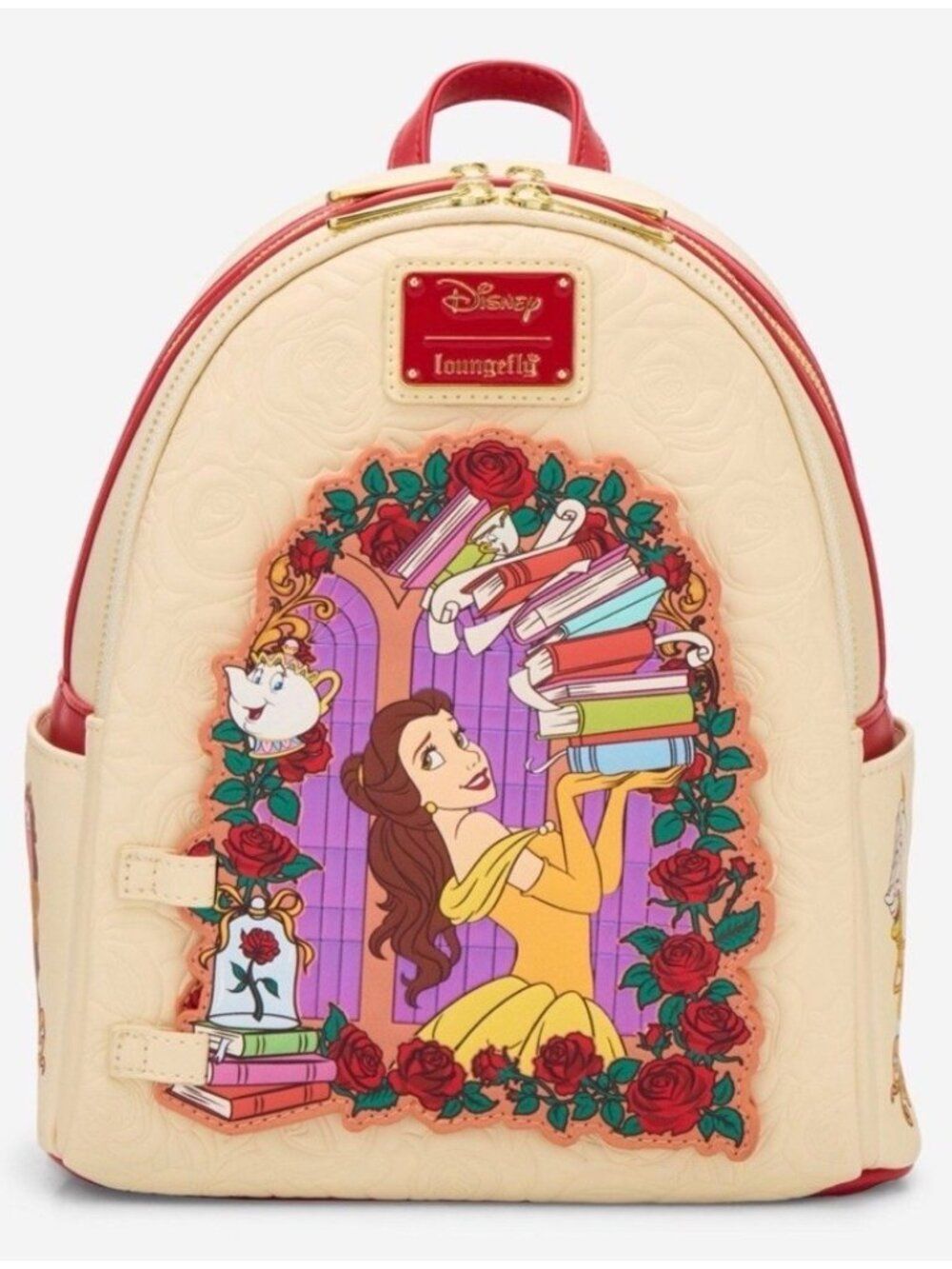 Loungefly Disney Beauty & the Beast Belle Roses Magnetic Door Mini Backpack NWT